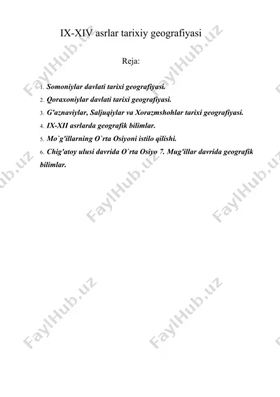 ix-xiv asrlar tarixiy geografiyasi — DOC
