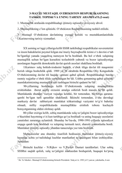 mustaqil o‘zbekiston respublikasining tashkil topishi va uning tarixiy ahamiyati — DOCX
