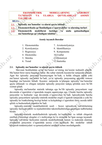 iqtisodiy ma'lumotlar va ularni qayta ishlash — DOCX