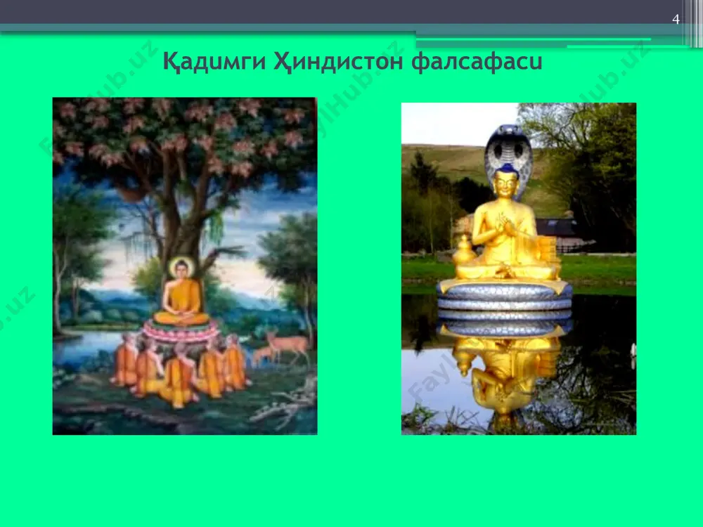 инг асосий тамойили –ўраб турган атроф-муҳитга зарар етказмаслик (инсонларга, ҳайвонларга, жонли табиатга), ўлдирмаслик 9 освальд шпенглернинг культорологик ёндошуви ўзига хослиги бу қарашнинг асосий тушунчаси-маданият, дин, анъана, моддий ва маънавий ҳаёт йиғиндиси; маданият-автоном, ўзига хос, ёпиқ, алоҳида реаллик; маданият туғилади, яшайди ва ўлади; шпенглернинг «маданият» тушунчаси тойбининг «цивилизация» тушунчасига яқин. лекин тойбининг «цивилизация»си шпенглерникидан ўзгача. цивилизация культурологик қараш бўйича - маданий ривожнинг юқори даражаси, маданий ривожнинг ўлимидан олдинги тугалловчи даври. культурологик қараш - европада хх асрнинг i ярмида жуда оммабоп бўлган. ҳинд хитой вавилон миср антик араб рус ғарбий европа шпенглер томонидан ажратилган саккизта маданият 10 локал цивилизациялар-миллий доиралар ичида қолиб кетади. локал (миллий) цивилизациялар, эътиборга лойиғи тойнби инсоният тарихида 30 га яқин цивилизациялар бор деб ҳисоблайди (америка, германия, рус ва щ.к.) инсоният тарихида ёрқин из қолдирган асосий цивилизацияларга (айниқса диний) бевосита таъсир кўрсатади шумер вавилон миной эллин хитой ҳинд ислом насроний бошқа цивилизациялар цивилизация, тойнби бўйича, одамларнинг ҳаёт шароити, географик, …
