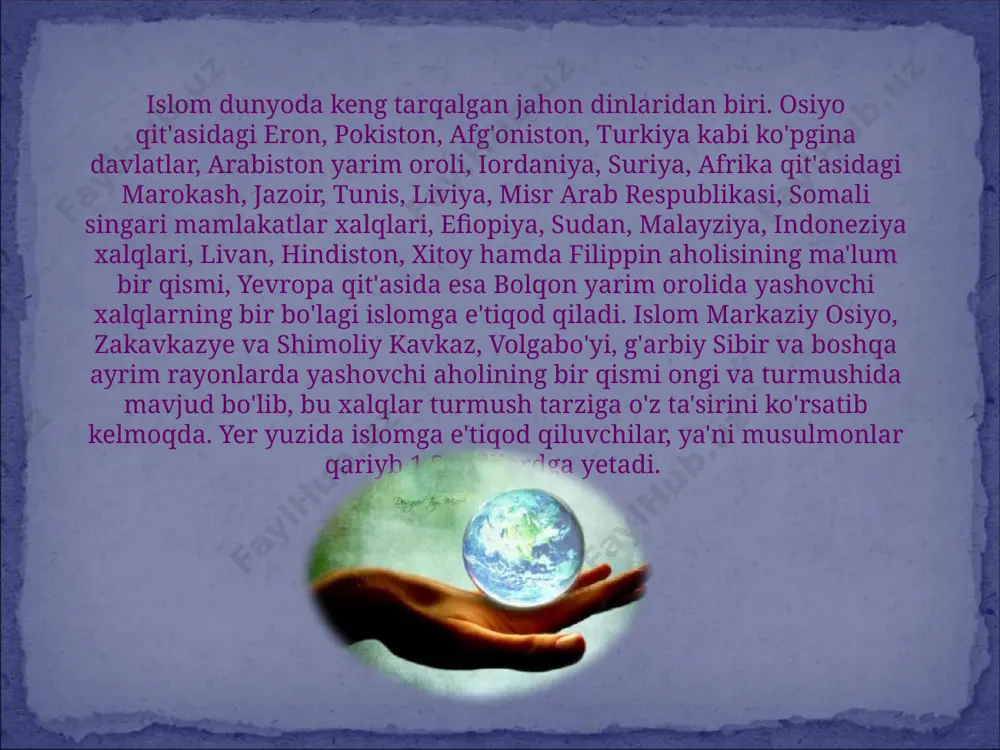 usulmon olamida obro'-e'tiborining baland bo'lishida birinchi omildir. islom nufuzining ortishida ommaviy axborot vositalarining roli katta bo'ldi. mamlakatning katta-katta shaharlarida hojilarni qabul qilish uchun yangi avtomobil yo'llari, aeroport, mehmonxonalar qurildi. islomning tasavvuf yo`nalishidagi ta`limoti mazmun-mohiyatida ma`naviy yetuk, komil inson – nafs ehtiyojlariga tobe bo`lmagan, aqlni ustun qo`yuvchi, fayzu karomatga boy, ezgulikka intiluvchi, rahmdil, hozirgi vaqtda mintaqa xalqlari hayoti va kishilarning ma`naviy – axloqiy qarashlari shakllanishida islom dinining o`rni va ahamiyatining o`sishi haqida fikr yuritilsa, islom falsafasida ma`naviy-ma`rifiy, ahloqiy omil jamiyat rivojida yetakchi o`ringa qo`yiladi. shuning uchun mintaqamizda islom ma`naviyati va ma`rifati milliy qadriyatlarimiz bilan yashaydigan turon zamin xalqlarining dunyoqarashi, e`tiqodi, ibodati, ma`naviy-ahloqiy hayoti, ijtimoiy va insoniy munosabatlarda islom tarbiyasi ijobiy inqilob yasab, yangi davrni boshlagan ma`naviy omil hisoblanadi. bu g`oyalar qur`oni karim va hadisi sharifda yaqqol namoyon bo`ldi. mustaqillik tufayli o`zligimizni anglayotgan, an`anaviy qadriyatlarimizni qayta tiklayotgan hozirgi vaqtda g`urur bilan bemalol aytishimiz mumkinki, ota-bobolarimiz dini, imoni, e`tiqodi, vijdoni bo`lib kelgan islom …