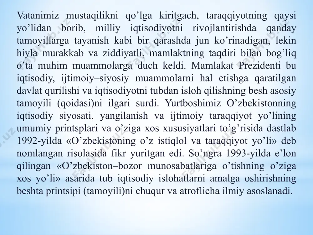 ga alohida e’tibor qaratilmoqda. 2006-yili prezidentning «2007-2010-yillarda yolg’iz keksalar, pensionerlar va nogironlarni aniq ijtimoiy himoya va ularga xizmat ko’rsatishni yanada takomillashtirish chora-tadbirlari haqida» qarori qabul qilindi. ushbu qarorga muvofiq «nuroniy» fondı hisobidan xalqning ijtimoiy himoyaga muhtoj qatlamlariga sanatoriylarga, «sahovat» va «muruvvat» uylariga dori-darmon qurollari yetkazib berildi. davlatimizda 2005-yilni «salomatlık yili», 2007-yilni «ijtimoiy himoya yili», 2015-yil «keksalarni qadrlash yili» deb e’lon qilindi va bu bo’yicha masxus dasturlar qabul qilindi. respublikada onalar va bolalarning sog’ligiga ulkan e’tibor qaratilmoqda. bu bo’yicha «ona va bola skriningi» davlat tizimi tashkil etildi. 2015-yili jahon sog’liqni saqlash tashkiloti ma’lumoti bo’yicha o’zbekistonda tug’ilgan bolalarning 92 foyizi toliq sog’lom. «bolalarni asraylik» xalqaro tashkiloti tarafidan tuzilgan jahon reytingida o’zbekiston bolalar salomatligini mustahkamlash bo’yicha g’amxorlik qilayotgan davlatlar reytingida o’ntalik qatoriga kirgan mamlakat hisoblanadi. respublikamızda xalqning o’rtacha umr ko’rish darajasi sezilarli o’sdi. bu ko’rsatkich 1990-yili 67 yoshni tashkil etgan bo’lsa, 2015-yili 74 yoshni tashkil etgan. erkak kishilar orasida umr ko’rish 66 yoshdan …