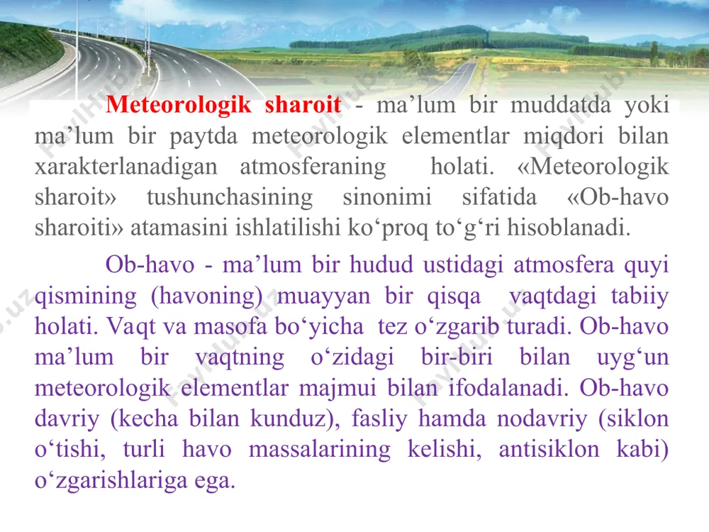darajadagi saqlash ishlarini tashkil qilgan va ta’minlagan bo‘lishimiz lozim. qishgi davrda hisobiy tezligining ta’minlanganligi saqlash ishlari sifati bilan baholanadi. yo‘llarni qishgi saqlash darajasining asosiy ko‘rsatkichlari v1‑qor va muzdan tozalangan yo‘l ustki yuzasi, m; b‑qatnov qismi kengligi, m; hr­‑yo‘l ustki yuzasidagi zichlashgan qor yoki yumshoq qor qalinligi; ho­‑yo‘l yoqasidagi qor qatlami qalinligi; bz‑ ifloslangan tasma kengligi. avtomobil yo‘llari va yo‘l inshootlarini qishda saqlashga quyidagi ishlar kiradi: - qordan doimiy ximoya qilish inshootlarini (devorlar, panellar, ko‘tarmalar va qorni ushlash to‘siqlari)tayyorlash, o‘rnatish, va ta’mirlash, qordan ximoya qilish inshootlariga qarash; - vaqtinchalik qorni tutib turadigan qurilmalar (shchitlar, to‘siqlar va to‘rlar) tayyorlash, o‘rnatish (qayta o‘rnatish), tiklash, yo‘l oldi tasmasida qorni tutib qolish uchun qorni ushlash to‘siqlari va xandaqlar barpo etish xamda ularni vaqti-vaqti bilan yangilab turish; qorni tutib qoluvchi devorlar qorni tutib qoluvchi devorlar a - yog‘ochdan, b - yig‘ma keramzitbeton. qorni tutib qoluvchi qurilmalarning ishlashi a‑ uzluksiz; b‑ panjarasimon; i‑ esayotgan shamol yo‘nalishi; ii‑ …