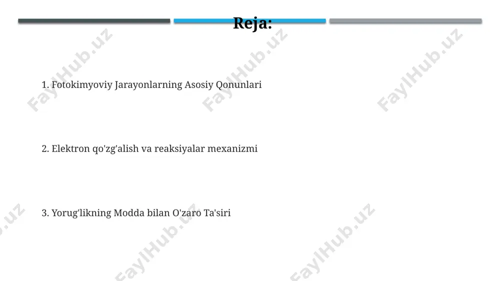 il molekulalari ishtirokida. fotosintez kabi murakkab fotokimyoviy jarayonlarda, bir nechta bosqichli reaksiya mexanizmlarida har bir bosqichning tezligi taxminan 10⁻⁶-10⁻⁹ sekund oralig'ida o'zgaradi, bu yer yuzidagi hayotning tezligini belgilaydi. 1930-yillarda, rossiyada o'tkazilgan tajribalar shuni ko'rsatdiki, bir qator fotokimyoviy reaksiyalarning kvant samaradorligi 1 dan kam bo'ladi, bu esa reaksiya jarayonida energiyaning yo'qotilishini bildiradi. jabrlangan holatlar va fotokimyoviy reaksiyalar samaradorligi jabrlangan holatlarning energiya darajalari (masalan, singlet va triplet holatlar) fotokimyoviy reaksiyalar samaradorligiga sezilarli darajada ta'sir qiladi, bu esa 70% gacha konversiya darajasiga erishish imkonini beradi. masalan, organik fotokimyoviy reaksiyalarda kuzatiladi. past haroratlarda (masalan, -20°c da) ba'zi fotokimyoviy reaksiyalar samaradorligi sezilarli darajada oshadi, bu esa reaktsiyaning faollashuv energiyasi pasayishi bilan bog'liq. bu hodisa rossiya fanlar akademiyasi olimlari tomonidan tasdiqlangan. fotokimyoviy reaksiyalar samaradorligi, xususan, quyosh energiyasini yig'ishda, fotokatalizatorlarning quyosh nurlarining 350-700 nm diapazonidagi fotonlarni qanchalik samarali so'rib olishiga bog'liq. tokio universiteti tadqiqotlariga ko'ra, bu omil hal qiluvchi ahamiyatga ega. fotokimyoviy reaksiyalarni boshqarish usullari fotosensitizatorlarning konsentratsiyasi …