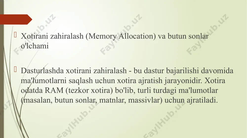 xotirani zahiralash va butun sonlar o'lchami - Page 3