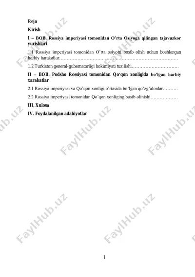 rossiya imperiyasining o’rta osiyo va qo’qon xonligiga tajovuzkor yurishlari tarixi — PDF