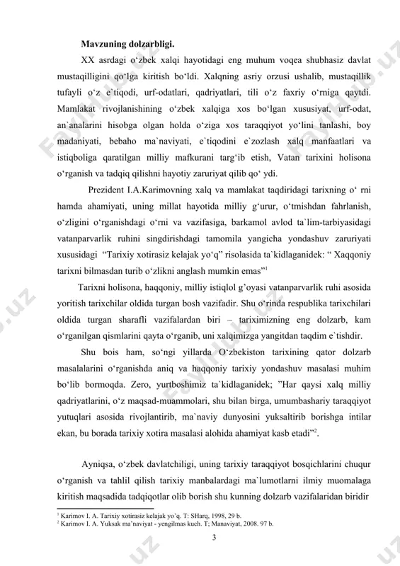 iya imperiyasi mustamlakachiligi davrida rus olimlarining aksariyati bu masalaga buyuk davlatchilik mavqeyi nuqtai nazaridan yondashganlar. shuning uchun ham turkistondagi chor ma`muriyatining rasmiy hujjatlarini, mahalliy amaldorlarning yozishmalarini, turkistonda ma`muriy xizmatda bo‘lgan yohud istiqomat qilgan rus olimlarning ilmiy asarlari va memuar yodgorliklarini, mahalliy ziyolilarning, yozuvchi va shoirlarning asarlarini tanqidiy va qiyosiy o‘rganish muhim ahamiyatga ega. m.terent'evning “россия и англия в средней азии”, v.grigoriyevning “русская политика в отношении средней азии”, k.abazaning “завоевание туркистана” kabi asarlarda o‘lkadagi harbiy-siyosiy jarayonlarni, rossiyaning o‘rta osiyoga harbiy harakatlarini har tomonlama oqlab ko‘rsatishga, bu harakatlar go‘yoki yarim “yovvoyi” xalqlarni hayotini tubdan o‘zgartirib yuborishda muhim ahamiyat kasb e`tishi bo‘rttilib ko‘rsatilgan. shunday qilib, rossiya tomonidan turkistonni istilo qilinishi xix asrning 60 yillaridayoq, ayniqsa 70-80 yillarda rus matbuoti publistikasida qizg‘in muhokama qilingan dolzarb muammolardan biri yil ga aylangandi. sovet davri tarixchisi n.a.halfin tomonidan ham keng miqiyosli masalalar tadqiq e`tilgan bo‘lib, “o‘rta osiyoning rossiyaga qo‘shib olinishi” kitobida chorizmning butun markaziy osiyodagi bosqinchilik siyosati …