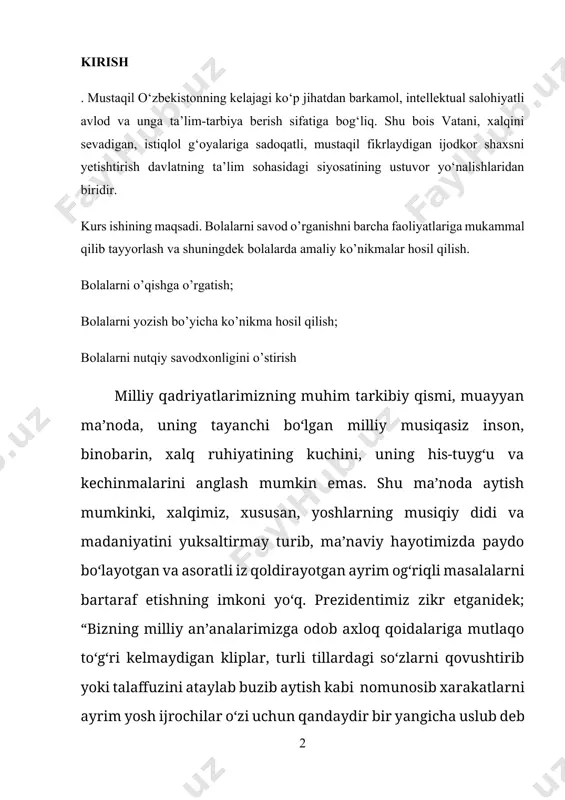 ilayotgan musiqa darslari sifatini tubdan yaxshilash, musiqa o‘qitish metodlarini takomillashtirish, yosh avlod qalbiga milliy musiqiy ohanglarni singdirish, ularning musiqiy did va madaniyatini yanada yuksaltirish zarur. [1: ] o‘rganiladigan asarlar badiiy va g‘oyaviy jihatdan yaxlit tassurot qoldirishi uchun ularni ma’lum mavzu asosida o‘rganish maqsadga muvofiqdir. bunday mavzular bir yoki bir necha dars asosida musiqa qonuniyatlari, ijrochilik turlari yoki uning ifoda vositasi bo‘lgan ma’lum mazmun bilan bog‘lanishi mumkin. masalan: “lad nima?”, “xalq musiqa ijodi”, “bastakorlik va kompozitorlik ijodi”, “musiqiy-epik dostonlari”, “katta ashula janri”, “maqomlar”, “o‘zbek musiqasida ijrochilik uslublari”, “musiqaning oddiy shakllari” “qo‘shiqlarda kuplet shakllari”, “syuita shakli” simfonik asarlar janrlari musiqiy sahna asarlari va boshqalar shular jumlasidandir. garchi mazkur mavzu tuzimi uslubi yangi dastur tarkibida ishlab chiqilayotgan bo‘lsa-da, ammo bu narsa keng o‘qituvchilar tajribasiga g‘am tayangan bo‘lishi maqsadga muvofiqdir. asarni badiiy yaxlit idrok qilish ikkinchidan, dars tuzilishiga ham bog‘liq. darsda turli musiqiy faoliyat turlarini musiqa tinglash, ashula aytish, asarni musiqiy pedagogik tahlil etish, …