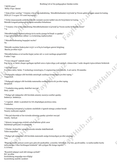 boshlang’ich ta’lim pedagogikasi fanidan testlar — DOCX