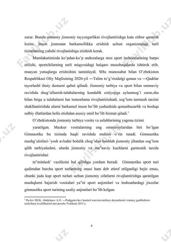 dagoglar j.russo va pestalotsining ta’siri bo’ldi. inson tanasini chiniktirish va mustahkamlash, uning kuchini va imkoniyatlarini rivojlantirishning birinchi omili va sharti. u mazkur mashgulotlar bilan tanani chiniktirish orkali insonni xayotga tayyorlaydi, aklan rivojlantiradi va sogligini mustahkamlaydi. pestalotstsi eng yaxshi mashgulot deb bo’ginlar harakatlantirishini e’tirof etgan. bo’ginlar gimnastikasini har xil harakatchan o’yinlar va mehnat bilan to’ldirgan. pestalotstsi gimnastika nazariyasi va usullarining asoschisi deb hisoblanadi. pestalotstsi gimnastika nazariyasi va usullarining asoschisi deb hisoblanadi. xviii asrning ikkinchi yarmida germaniyada, fit va guis mut’ boshchiligida gimnastikaning yangi tizimi tashkil etildi. ular snaryadlarda gimnastik mashgulotlarni o’tkazish texnikasi, ushbu texnika asosida o’rgatish, tarbiya etishni ishlab chikishdi. chuts muts o’zining nazariyasida snaryadlarda harakatlanish va 7 mashgulotlarni guruh bo’lib bitta komandaga asosan o’tkazishni olga surdi, gimnastik mashgulotlar texnikasini va metodik ko’llanmalarni ishlab chikdi. xix asrda gimnastikaning nazariy asoslari shakllandi va u milliy burjuaziya shaklida rivojlandi. bu davr janglarni olib borish usullarini anik va tezkor, baravariga buyruklarining bajarilishini talab etardi. …