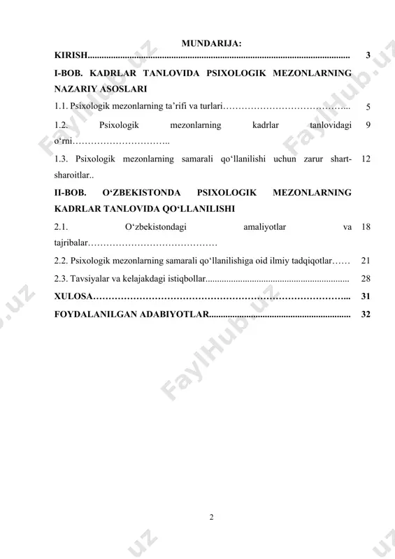 a erishish, ko‘p hollarda insonning ichki salohiyati, emotsional barqarorligi, ijtimoiy muomala ko‘nikmalari va stressga chidamliligi bilan bevosita bog‘liq. ayniqsa, rahbarlik, huquq-tartibot, ta’lim, sog‘liqni saqlash kabi inson omiliga tayanadigan sohalarda bu omillar hal qiluvchi ahamiyat kasb etadi. o‘zbekiston respublikasi prezidentining 2023-yil 28-iyundagi “jinoyatlarni tergov qilish sohasida malakali kadrlarni tayyorlashning sifat jihatidan yangi tizimini joriy etish to‘g‘risida”gi farmonida kadrlar tanlovida psixologik mezonlarning alohida o‘rni borligi qayd etiladi. unga ko‘ra, tergovchi kadrlarga oid tanlovda ularning kasbiy malakasidan tashqari, axloqiy fazilatlari, psixologik barqarorligi, mas'uliyat darajasi va stressga chidamliligi ham sinovdan o‘tkazilishi kerakligi belgilangan. bu esa psixologik mezonlarning nafaqat yordamchi, balki hal qiluvchi omil sifatida qaralayotganini ko‘rsatadi. prezidentning 2019-yil 7-fevraldagi pq–4166-sonli qarorida “huquqbuzarliklar profilaktikasi va jamoat xavfsizligini ta’minlash sohasida kadrlar tayyorlash tizimini takomillashtirishga doir qo‘shimcha chora-tadbirlar” haqida so‘z borar ekan, unda huquqni muhofaza qiluvchi organlar xodimlarini tanlashda ularning psixologik holatini tahlil qilish, ruhiy barqarorligini aniqlash va axloqiy tayyorgarligini baholash majburiy bo‘lishi kerakligi ko‘rsatib o‘tilgan. bu …