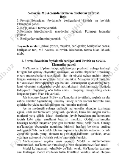 ms accessda forma va hisobotlar yaratish — PDF
