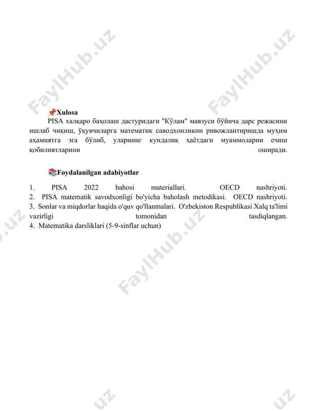 "pisa xalqaro baholash dasturida miqdor mazmun sohasiga oid dars rejasi" - Page 5