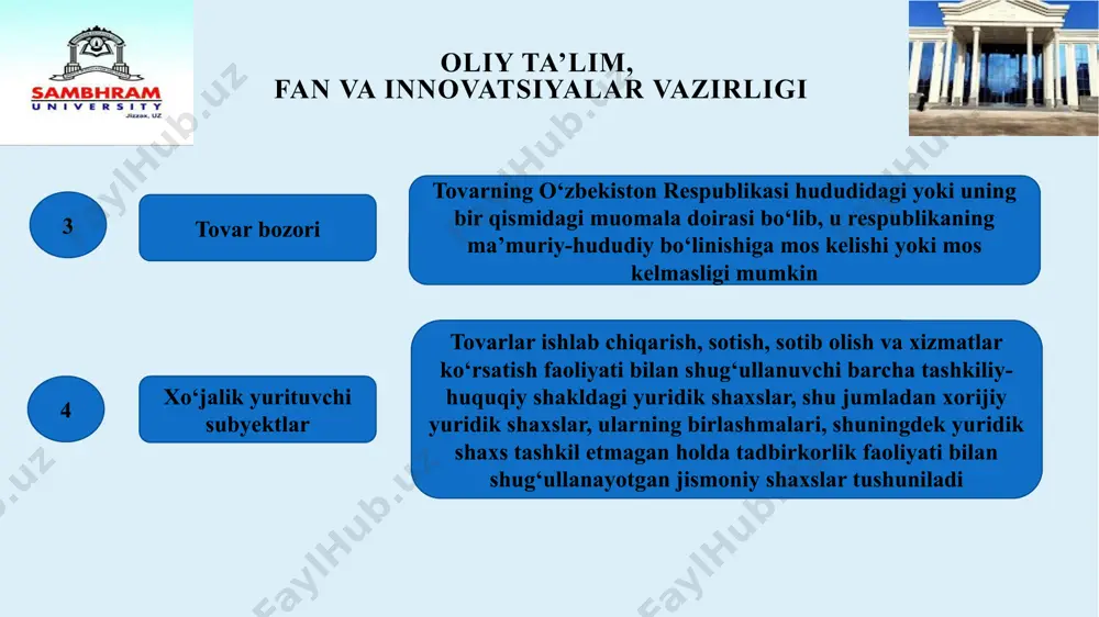 mavqeini eʼtirof etish oliy ta’lim, fan va innovatsiyalar vazirligi oʻzbekiston respubliasining amaldagi qonunchiliga koʻra tovar yoki moliya bozorida oʻzaro raqobatlashayotgan xoʻjalik yurituvchi subyektlar, shu jumladan potensial raqobatchilar boʻlgan xoʻjalik yurituvchi subyektlar oʻrtasidagi kelishib olingan quyidagi harakatlar va kelishuvlarga yo’l qo’yilmaydi. 1 sunʼiy ravishda narxlar, tariflar, chegirmalar, ustamalar, qoʻshimcha toʻlovlarni yoki ustama narxlarni belgilashga yoki saqlab turishga 2 narxlarni sunʼiy ravishda oshirgan yoki pasaytirgan holda erkin bozor narxlarining qaror topishiga toʻsqinlik qilishga 3 ishlab chiqarish ustidan, mahsulot sotish bozorlari va kapital qoʻyilmalar ustidan nazorat oʻrnatishga oliy ta’lim, fan va innovatsiyalar vazirligi 4 taklif hajmini sunʼiy ravishda oʻzgartirish maqsadida ishlab chiqarish hajmlarini kelishib olishga 5 shartnoma predmetiga taalluqli boʻlmagan shartlarni, shu jum- ladan moliyaviy mablagʻlarni, boshqa mol-mulkni, mulkiy huquqlarni oʻzga shaxsga oʻtkazishga doir asossiz talablarni, shuningdek raqo- batni cheklovchi boshqa harakatlarni sodir etish talablarini majburan qabul qildirishga 6 auksionlarda, birjalarda va boshqa savdolarda narxlarni oshirishga, pasaytirishga yoki saqlab turishga 7 shartnomaga kamsituvchi …