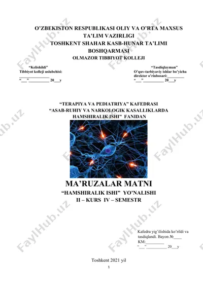 "hamshiralik ishi" yo’nalishi — DOCX