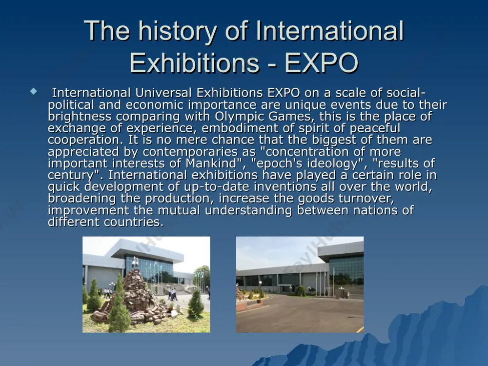 outdoor exhibition space capital “uzexpocentre” has being changed with the times and every day becomes more attractive and multi-functional. over the period of 2007-2010 the international trade center (three-storeyed building) with offices and halls for negotiations, pavilion №2 with exhibition square of 3052 square meters jointed with the central exhibition pavilion, new outdoor exhibition square in front of pavilion №1 on the territory of uzexpocentre have been put in operation. pavilion №3 (2500 sq.m.) and pavilion №4 (about 3000 sq.m.) were reconstructed completely. refined atrium was erected between them.