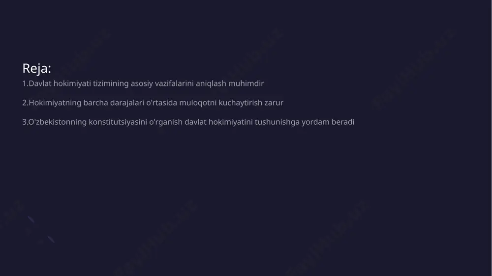 imkoniyati mavjud mahalliy hokimiyat organlarining faoliyatini baholash muhimdir • o'zbekistonning mahalliy boshqaruvi - mahalliy hokimiyat organlari o'z hududlarida aholining ehtiyojlarini qondirishga mas'uldir. ularning faoliyati mahalliy resurslarni samarali ishlatish va aholi farovonligini oshirishga qaratilgan. • faoliyatni baholashning ahamiyati - hokimiyat organlarining faoliyatini baholash ularning samaradorligini oshirish uchun zarur. bu jarayon orqali muammolar aniqlanadi va to'g'ri qarorlar qabul qilinadi. davlat hokimiyati va fuqarolar o'rtasida ishonchni oshirish zarur • shaffoflik - davlat hokimiyatining faoliyati shaffof bo'lishi fuqarolar orasida ishonchni mustahkamlaydi bu borada ochiq muloqot va axborot almashish katta ahamiyatga ega • fuqarolar ishtiroki - fuqarolarni davlat boshqaruvidagi jarayonlarga jalb etish ularning ishonchini oshiradi ishtirok etish ruhiyati va qabul qilinadigan qarorlarning samaradorligini oshiradi • hisobot berish - davlat hokimiyatining faoliyati to'g'risida muntazam hisobot berish fuqarolarning xavfsizligi va ishonchini kuchaytiradi bu hisobotlar fuqarolar bilan ochiq muloqot qilishni talab qiladi • normativ-huquqiy bazani takomillashtirish - davlat va fuqarolar o'rtasidagi munosabatlarni tartibga soluvchi normativ huquqiy bazani takomillashtirish …