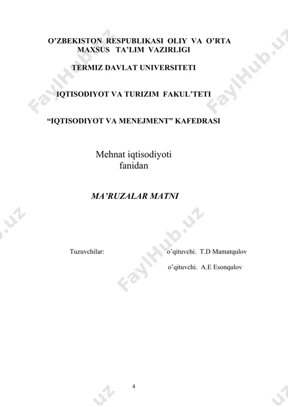 faoliyatining sobit qadamligi u yoki bu ishni bajarish uchun bilim va mahorat bo’lishini nazarda tutadi. harakatlarni qat’iylik va izchillik bilan bajarish, mehnat predmetiga o’zgartirishlar kiritish yoki unga yangi xususiyatlar kasb etish, yangi shakl berish va o’zaro joylashishga o’zgartirishlar kiritishni ko’zlab ta’sir etish usullari yig’indisi mehnat faoliyati texnologiyasining mazmunini tashkil etadi; mehnatni tashkil etish - muayyan tarzda mehnat jarayonini tuzish va amalga oshirish tartibi bilan bog’liq bo’lib, u xodimning mehnat predmeti va qurollari bilan o’zaro ta’sir tizimidan kelib chiqadi; mehnatning o’zi esa insonning mehnat predmetiga u yoki bu ehtiyojlarni qondiradigan xususiyatlarini kasb etish uchun unga za​rur vositalar hamda texnologiyalardan foydalangan holda insonning tashkilotchiligiga tayangan ongli ta’sir etish jarayonidan tashkil topadi. masalan, metall yog’och, teri, gazlama va boshqalardan birorta buyum ishlab chiqarishda metall yog’och, teri, gazlama va boshqalar mehnat predmeti sifatida, ularni qayta ishlash jarayonida ishlatiladigan asbob-uskunalar, bino va inshootlar mehnat vositalari sifatida namoyon bo’ladi. buyumni tayyorlash jarayoni ishlab chiqarish operatsiyalari izchilligini …