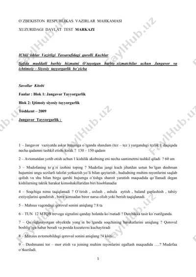 savollar kitobi — jangavor va ijtimoiy siyosiy tayyorgarlik — DOCX
