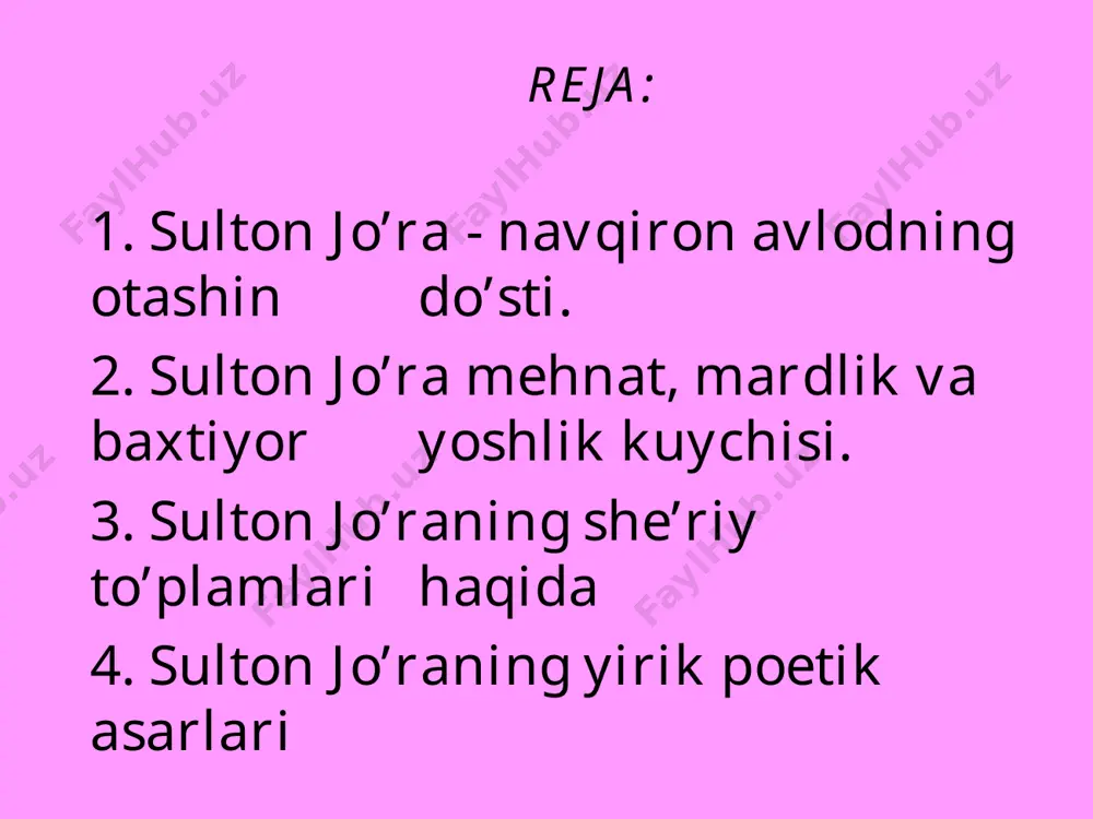 , “qahramon qo’chqor “ ( 1942 ), “ jahon seni olqishlar “ , “ berlin aptekasida “( 1943 ) she’rlari shular jumlasidan . sulton jo’ra kattalar uchun jo’shqin lirik she’rlar yirik dostonlar yaratish bilan birga , bolalarga atab ham ajoyib asasrlar yozdi. shoir pedagog bolalar uchun yozgan asarlarida baxtli bolalik, vatanga muhabbat va dushmanga nafrat , mehnat ahlarriga e’tiqod tuyg’ularini ifodaladi. u yaxshi va a’lo baholarga o’qish uchun kurash, rostgo’y va intizomli bo’lish, madaniy va pokiza kiyinish , savodxonlik va chiroyli yozuv malakasini egallash kabi ta’lim – tarbiyaviy masalalarni ham badiiy vositalarda talqin etdi. bunday g’oyalar shoirning “yozgi yomg’irdan so’ng “ ( 1936 ) “ qizlar “, “a’lo” va “ yaxshining maqtovi”, “lola” , “ oy nechta”, “ tinish belgilarining majlisi” , “ cho’ntak “ ,” sirkda” ( 1940 ) , “salom xat “ ( 1943 ) kabi asarlarida o’z ifodasini topdi. she’r bolalarni optimist bo’lishga buning uchun o’z kuchiga …
