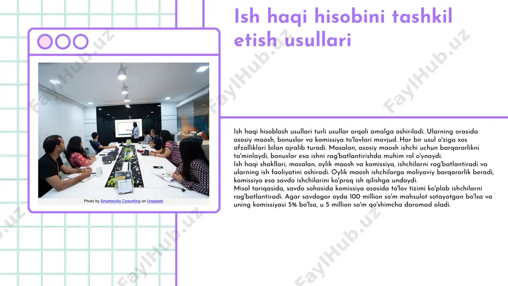 arni saqlash va rag‘batlantirishga qaratilgan. biroq, davlat sektoridagi ish haqi barqaror, lekin ko‘proq me'yoriy tartibda tashkil etilgan. amaliy misollar photo by csaba balazs on unsplash mehnat hisobi tizimlarining rivojlanishi mehnat hisobi tizimlari tarixi davomida bir necha muhim bosqichlardan o'tdi. dastlabki bosqichlarda an'anaviy usullar va qo'lda yozuvlar ishlatilgan. keyinchalik, texnologik rivojlanishlar natijasida avtomatlashtirilgan tizimlar va dasturiy ta'minotlar joriy etildi, bu esa hisoblarni yanada tez va aniq yuritishga imkon berdi. kelajakda kutayotgan o'zgarishlar kelajakda mehnat hisobi tizimlari sun'iy intellekt va avtomatlashtirish orqali sezilarli darajada o'zgarishi kutilmoqda. bu, ishchilar va ish beruvchilar o'rtasidagi muloqotni yaxshilash, ish haqi jarayonlarini soddalashtirish va ma'lumotlarni real vaqt rejimida tahlil qilish imkoniyatini taqdim etadi. imkoniyatlar va foydalar sun'iy intellekt va avtomatlashtirish orqali ish haqi hisobini tashkil etish jarayonlarida yangi imkoniyatlar paydo bo'ladi. bu, nafaqat ish haqi hisobini aniq va tezda yuritish, balki ishchilarni boshqarish va ularning malakalarini rivojlantirish uchun zarur bo'lgan ma'lumotlarni to'plash imkonini beradi. xulosa mehnat hisobi …