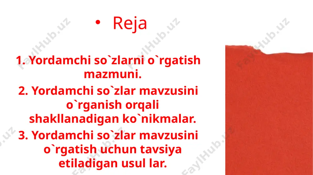 , qaramay)», «ot + dan so'ng (boshqa, keyin, tashqari, bo‘lak) singari hosilalar ustida ishlash, bosh kelishikdagi so‘zlar bilan qo‘llaniladigan ko‘makchilar (masalan, bilan, uchun, sayin, sari, sababli, orqali, tufayli, bo‘ylab, ehamasi, haqida), jo‘nalish kelishigidagi so‘zlar bilan qo‘llaniladigan ko‘makchilar (masalan, tomon, qadar, ko‘ra, qarab, qaraganda, qarata), chiqish kelishigidagi so‘zlar bilan qo‘llani!adigan ko‘mak- chilar (masalan, so'ng, keyin, boshqa, tashqari)m alohida-alohida ro‘yxat qilish, ma’lum bir ko‘makchini uning sinonimi bilan almashtirish, gaplarda bilan so‘zini va bog‘lovchisi bilan almashtirish, bu so‘zlarning qaysi holatda bog‘lovchi bo‘lib kelishini aniqlash kabi amaliy ishlardan foydalansa bo‘ladi. yordamchi so‘zlarning yana bir muhim qismini bog'lovchilar tashkil etadi. bu so‘zlarni o‘quvchilaming nutqiy faoliyatiga olib kirish uchun sodda gap juftlarini o‘zaro biriktirib, bitga gapga aylantirish, ularning o‘zaro bog‘lanish vositalarini aniqlash, juft va yakka bog‘lovchilarni alohida-alohida guruhlarga ajratish, teng bog‘lovchilar va ergashtiruvchi bog‘lovchilar ro‘yxatini tuzish, ular yordamida gaplar qurish, matn yaratish kabi amaliy ishlardan foydalansa bo‘ladi. mazkur mavzuni o‘rganishda ohang va bog‘lovchilaming o‘zaro vazifadoshligi ustida …