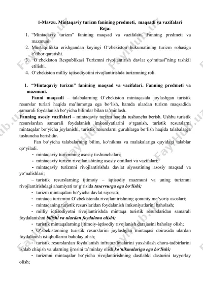 mintaqaviy turizm fanining maqsad va vazifalari — DOC