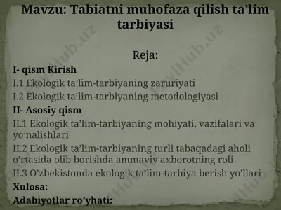tabiatni muhofaza qilish ta’lim tarbiyasi — PPT