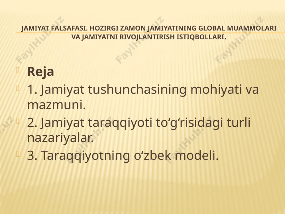 ani singari, jamiyatning moddiy va ma’naviy jihatlarini ham bir-biridan ajratish va ularning birini ikkinchisidan ustun qo‘yish mantiqqa ziddir. prezident islom karimov asarlarida jamiyatning moddiy va ma’naviy manfaatlarini uyg‘unlashtirish ijtimoiy taraqqiyot asosi ekani ta’kidlangan. inson ma’naviyatini yuksaltirish orqaligina iqtisodiy rivojlanishga erishish mumkin. shuning uchun ham hozirgi davrda aholi ma’naviyatini yuksaltirishga, milliy g‘oya va mafkura asoslarini shakllantirishga katta e’tibor berilyapti. zero, kishilar iqtisodiy jihatdan qashshoq bo‘lgani uchun ilmsiz bo‘lmaydi, balki, aksincha — ilmsiz bo‘lgani uchun qashshoq bo‘ladi. shuning uchun yurtimizda xalq ma’naviyatini yuksaltirish orqali iqtisodiy farovonlikni ta’minlashga katta e’tibor berilyapti. jamiyatning vujudga kelishi. kishilarni oila bo‘lib, jamoa bo‘lib uyushishga nima majbur qilgan, degan masala qadim zamonlardanoq ulug‘ mutafakkirlar e’tiborini jalb etgan. bu masalani diniy tushunish — uni ilohiy kuch, xudo bilan bog‘lab izohlashdir. dunyoviy qarashlarga ko‘ra, odamlar o‘zlarining moddiy va ma’naviy extiyojlarini qondirish uchun birgalikda yashashga, jamoa bo‘lib birlashishga ko‘nikkan. kishilar hayotiy tajriba, aql va tafakkur tufayli jamiyat bo‘lib yashashning qulay, afzal …