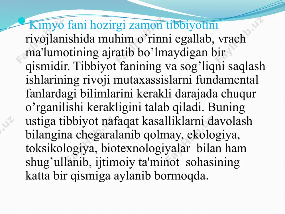 islota yoki asos qo’shilganda va shuningdek suyultirilganda, o’z muhitini, ya'ni phni o’zgartirmaydigan eritmalarga bufer eritmalar deb ataladi. bufer eritmalar o’zlarining tarkibiy qismlarga qarab 2ta guruhga bo’linadi. 1. kuchsiz kislota va uning kuchli asos bilan hosil qilgan tuzidan tashkil topgan bufer eritmalar 2. kuchsiz asos va uning kuchli kislota bilan hosil qilgan tuzidan tashkil topgan bufer eritmalar amaliyotda quyidagi bufer eritmalar ishlatiladi: ch3cooh + ch3coona - atsetatli bufer eritma h2co3 + nahco3 - bikarbonatli bufer eritma nah2po4 + na2hpo4 - fosfatli bufer eritma nh4oh + nh4cl - ammiakli bufer eritma pt-cooh + pt-coona - oqsilli bufer eritma kompleks birikmalar koordinatsion birikma shunday birikmaki, uning molekulasi yoki ioni markazi ion yoki atomga ega bo’lib, buni bir necha ion yohud molekulalar ya‘ni ligandlar qurshab turadi. kompleks birikma eritmalarda ham mustaqilligini saqlab qolishga intiladi, ionlarga ham dissotsilanadi. markaziy ionning musbat zaryadi uni qurshab turgan ligandlar manfiy zaryadlari yig’indisidan ortiq bo’lsa, bunday kompleks – kation …