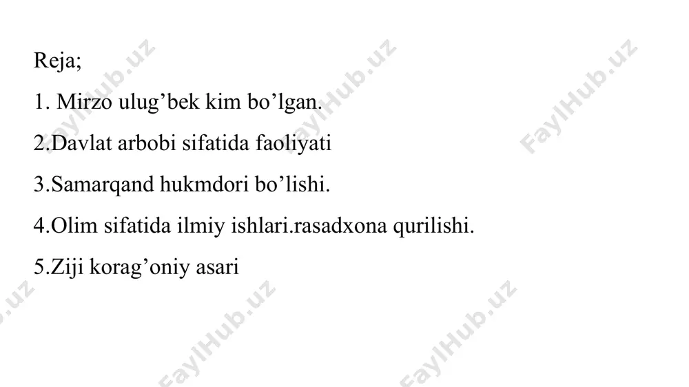 gʻbek nomi turkiycha boʻlib, „buyuk“ yoki „oqsoqol bek“ maʼnosini bildiradi. koʻragon unvoni moʻgʻulcha „kuregen“ soʻzining forscha varianti boʻlib, „xonning kuyovi“ maʼnosini bildiradi. biroq ulugʻbekning davlat boshqaruvini ilmiy faoliyati bilan teng olib bora olmadi. oʻzining qisqa hukmronligi davrida oʻz kuch va hokimiyatini oʻrnata olmadi. natijada, uning nazoratsizligidan yaqin atrofidagilar foydalandi va suiqasd natijasida oʻldirild mirzo ulug‘bek – samarqand podshohi tarix sahifalaridan buyuk olim, o‘z davrining ma’lum va mashhur siymosi, atoqli matematik va astronomi sifatida o‘rin olgan. mirzo ulug‘bek, shuningdek, sharq islom olamining yetuk olimlari qatorida o‘z mehnatlari va ilmiy xizmatlari bilan ilm-fan va jahon sivilizatsiyasi rivojiga ta’sir ko‘rsatgan. mirzo ulug‘bek o‘rta asrlarda jahondagi eng muvaffaqiyatli rasadxonani tashkil qilgan edi. uning “zijji jadidi ko‘ragoniy” astronomiya jadvali xvi asrda turkiya orqali g‘arb ilm-fan doiralariga ma’lum bo‘ladi va uzoq yillar mobaynida dunyo astronomiya fanida muhim qo‘llanma bo‘lib xizmat qilgan. davlat arbobi sifatida faoliyati samarqand hukmdori bo’lishi. mirzo ulug‘bek (1394–1449) nafaqat buyuk astronom va olim, …
