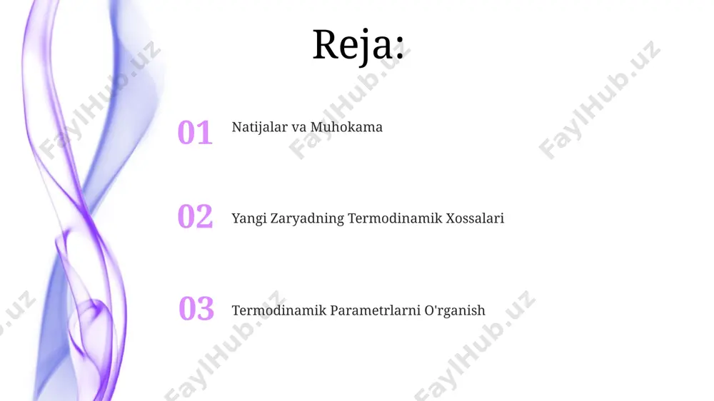 iyasi o'zgarishini (dg) hisoblash mumkin, bu esa muvozanat holatini aniqlashga yordam beradi. muvozanat holatida gibbs erkin energiyasi minimal qiymatga ega bo'ladi. masalan, 25°c da suvning bug'lanish jarayonida muvozanatga erishilganda, gibbs erkin energiyasi o'zgarishi nolga teng bo'ladi. entropiya va entalpiya tahlili yangi zaryadning 25°c haroratda entropiyasi 150 j/mol·k ga yetgan bo'lib, bu qiymat standart entropiya jadvallari ma'lumotlariga yaqindir. bu esa toshkentdagi laboratoriya tajribalari natijalariga mos keladi. entalpiya o'zgarishi (-200 kj/mol) reaksiyaning ekzotermik ekanligini ko'rsatadi va bu samarqanddagi olimlarning hisob-kitoblariga mos keladi. reaksiya 273 k da amalga oshirilgan. zaryadning tuzuvchi elementlari зарядни тузувчи элементларининг 70%и хитойнинг шанхай шаҳридаги заводларда ишлаб чиқарилади ва уларнинг ишлаб чиқариш жараёнида 250°c гача юқори ҳароратлар қўлланилади. элементлар таркибидаги 3,5% литийнинг термодинамик хусусиятлари 1000 келвин ҳароратда ўрганилган ва бу натижалар россиянинг новосибирск шаҳридаги илмий марказда тасдиқланган. eksperimental natijalar va ularning tahlili samarqanddagi sinashda 100 kpa bosimda yangi zaryadning issiqlik sig'imi 30 j/mol·k ga teng bo'lib chiqdi va bu …