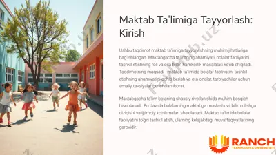 maktab ta'limiga tayyorlash: kirish — PPTX
