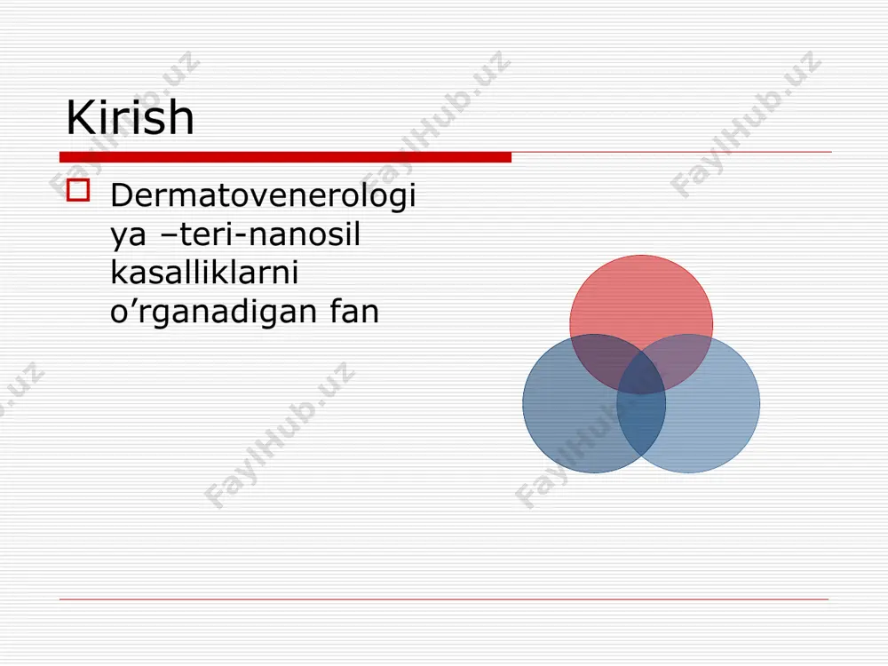 oliferasiyasi ) gemorragik tomirlarni o’tqazuvchanligi ortishi natijasida ) melanin(+-) buyoqlarning mayda bo’lakchalarini impregnasiyasi rozeola ,eritema, teleangiektaziya, livedo petehiya, purpura, vibicess,ekximoz giper va depigmentli ko’mir , chang,metall tugunchalarni turlari joylashishi gistopatologiya klinik turlari epidermal dermal epidermodermal akantoz, giperkeratoz dermaning surgichsimon qavatida yalligli infiltrat papillomatoz , almashuv moddalarning tuplanishi akantoz ,granulez , giperkeratoz , dermaning surgishsimon qavatida infiltrat miliarniye lentikular,numullar,har hil shakkli va konsistenciyali tugunchqalar va pilakchalar tugunlarning turlari turi gistopatologiya yalligli yalligsiz derma va gipodermaning chuqur qavatlarining produktiv yalliglanishi almashuv moddalarning tuplanishi ( holesterin ,kalciy ) –almashuv natijasida usimtalar hujayralarning klonini proliferaciyasi ikkilamchi morfologik toshmalar hipo-hyperpigmentatio fissura-trshina –yerilish exoriatio-ssadina –tirnalish ulcus-yazva –yara squama-cheshuyka –tangacha crusta-korka -каloq cicatrix-rubec-chandiq lichenizatio-lihenifikatio-dagallanish vegetatio ikkilamchi morfologik toshmalar vegetaciyalar shilinish герпесдаги пуфакчалар иккиламчи тошмалар teri kasalliklarni tashhis quyish asoslari anamnez yigish тerini ko’rikdan utqazish тerini lokal statusini ifodalash teri holatini qushimcha tekshirish usullari grattaj –qavatma qavat qirish usuli diaskopiya usuli umumiy klinikaviy tekshirish usuli sog’lom teri va …