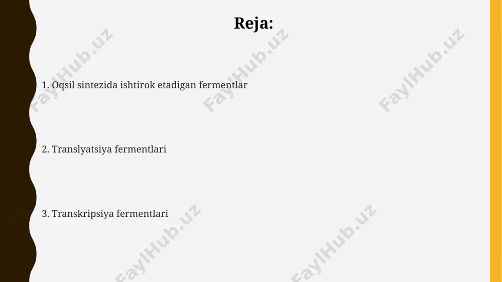 di va to'g'ri oqsil sintezi uchun muhim hisoblanadi. masalan, bu jarayonning aniqligi inson genomida 10 -4 xatolik darajasi bilan tavsiflanadi. aminoatsil-trnk sintetazalar 20 dan ortiq turdagi trnklarni mos keladigan 20 ta aminokislotalar bilan bog'laydi, bu jarayon hujayra sitoplazmasida, masalan, odamning jigar hujayralarida sodir bo'ladi. oqsil sintezida ishtirok etuvchi fermentlarning umumiy tavsifi aminoatsil-trna sintetazalarning 20 ta turi mavjud bo'lib, har biri 20 ta aminokislotadan birining trna molekulasiga birikishini katalizlaydi, bu jarayon hujayra metabolizmining muhim qismi hisoblanadi va dunyoning ko'pgina ilmiy markazlarida o'rganiladi. protein biosintez jarayonida 70 dan ortiq ribosomal oqsillar va 3 ta ribosomal rnk (rrnk) molekulalari hamda bir qancha transkripsiya faktorlari muhim rol o'ynaydi, ularning ko'pchiligi eukaryotik hujayralarning yadrosi va sitoplazmasida joylashgan. oqsil sintezida 20 dan ortiq turli fermentlar, jumladan, aminoatsil-trna sintetazalari va peptidiltransferaza kabi fermentlar ishtirok etadi, ularning faoliyati hujayraning ribozomlari va sitoplazmasida sodir bo'ladi. rnk polimerazasi va transkripsiya jarayoni rnk polimerazasi, dnkning 3' → 5' yo'nalishida harakatlanib, taxminan …