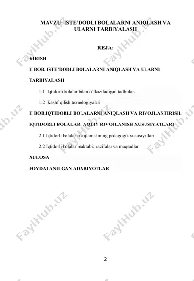 iste’dodli bolalarni aniqlash va ularni tarbiyalash — DOC