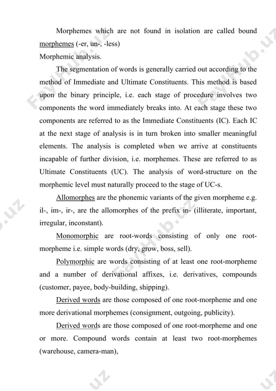 e productivity of this or that way of word-formation may change. sound interchange or gradation (blood - to bleed, to abide -abode, to strike - stroke) was a productive way of word building in old english and is important for a diachronic study of the english language. it has lost its productivity in modern english and no new word can be coined by means of sound gradation. affixation on the contrary was productive in old english and is still one of the most productive ways of word building in modern english. affixation is the formation of new words with the help of derivational affixes. suffixation is more productive than prefixation. in modern english suffixation is characteristic of noun and adjective formation, while prefixation is typical of verb formation (incoming, trainee, principal, promotion). affixes are usually divided into living and dead affixes. living affixes are easily separated from the stem (care-ful). …