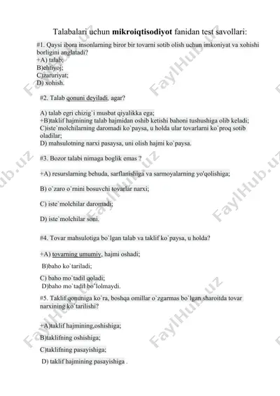 mikroiqtisodiyot fanidan test savollari — DOCX