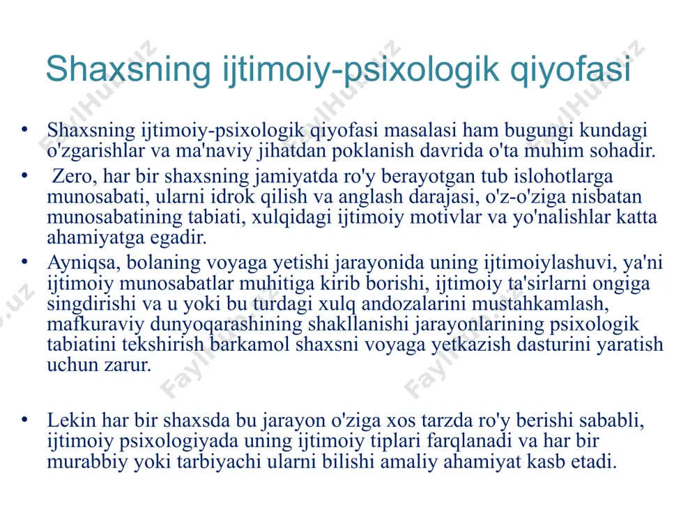 rda orttirilgan tajriba boshqalarga uzatiladi, shunga ko'ra shaxs strukturasida ham xususiy o'zgarishlar ro'y beradi. ekstrovert va introvert toifali shaxslar- bu tiplar muloqotga kirisha olish qobiliyatiga ko'ra farqlanadilar. masalan, ekstrovertlar — o'ta muloqotga kirishuvchan, o'zini odamlar guruhisiz tasavvur qila olmaydigan shaxsdir. uning uchun muloqot haqiqiy ehtiyojidir, boshqalarning uni tushunish-tushunmasliklaridan qat`iy nazar, u doimo o'z fikr-istaklarini o'rtoqlashgisi keladi. ekstrovert uchun konkret kim bilandir muloqotda bo'lish emas, umuman kim bilan bo'lsa ham muloqotda bo'lish xohishi muhim. shuning uchun ham u umuman begona odam bilan gaplashib, kirishib keta oladi. gaplashgisi kelmagan begonaning psixologiyasini tushunishi qiyin ("qanday qilib gaplashishni xohlamaslik mumkin?", — deb uylaydi u). ekstrovertning qiziqishlari ham tez-tez o'zgarib turadi, do'stlari, o'rtoqlarini ham almashtirib turishga intiladi. bundan tashqari, u o'ta kirishuvchan bo'lganligi uchun ham har qanday sharoitda vaziyatdan chiqish usullari to'g'risida tez xulosaga keladi, o'ta qiziquvchan, dunyoda bo'layotgan hodisalar, ''mish-mishlar"ni bilish uning uchun zarur. ekstrovert kek saqlamaydi, bugun urushgan odami bilan ertaga hech narsa …