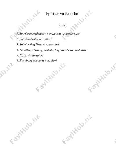 spirtlar va fenollar — DOCX