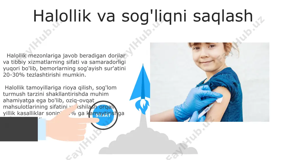 ingdek, hayvonlarning nopok moddalaridan foydalanilmasligi kerak. vaktsinaning samaradorligi va xavfsizligi klinik tadqiqotlar orqali isbotlanishi va 500 dan ortiq ishtirokchi ustida sinovdan o'tkazilishi lozim. bundan tashqari, vaktsina ishlab chiqarish jarayoni toza va iflosliklardan xoli bo'lishi zarur. 06 05 04 vaksina ishlab chiqarish jarayoni 01 02 vaktsinani ommaviy ishlab chiqarish gmp (good manufacturing practice) standartlariga muvofiq amalga oshirilib, har bir partiya sifat nazoratidan o'tadi va sterilligi tekshiriladi. vaktsinani ishlab chiqarish jarayoni bir necha bosqichlardan, jumladan, antijenlarni tayyorlash, tozalash va formulalashdan iborat bo'lib, umumiy davomiyligi 12-18 oygacha cho'zilishi mumkin. vaksinalarni saqlash va tashish shartlari tashish jarayonida vaktsinalar maxsus izotermik konteynerlarda, muz paketlari bilan birga saqlanishi va transport harorati doimiy monitoring qilinishi lozim. vaktsinalarni 2-8°c haroratda saqlash kerak, aks holda ularning samaradorligi 20% gacha pasayishi mumkin va immunitet hosil bo'lmasligi xavfi ortadi. halollik vaksinatsiyasi nima? halollik vaksinatsiyasi, shariat qonunlariga muvofiq, hayvonlarga ruxsat etilgan 10 dan ortiq komponentlardan tayyorlangan vaktsinalarni o'z ichiga oladi va ularning …