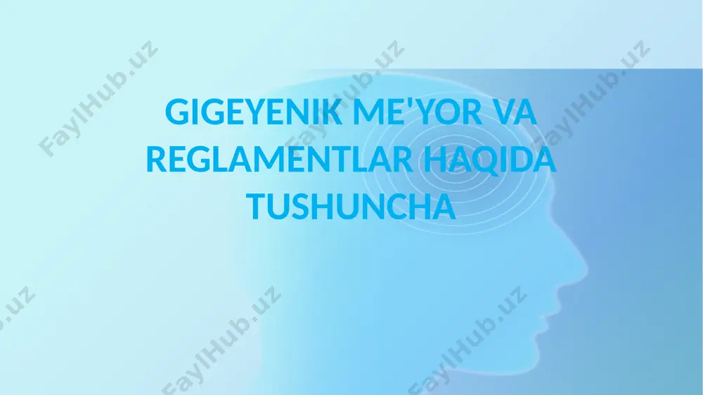 gigiyenik me’yorlarni yoki reglamentlarni kiritilishini taqozo qiladi. shundan kelib chiqib, eng muhim gigiyenik normativlardan biri bo‘lgan sanitariya qoidalari va me’yorlar (san q va m) ni keltirish mumkin. gigiyenik reglamentlar deganda odam organizmiga negativ ta’sir ko‘rsatuvchi omillarga nisbatan o‘rnatiladigan me’yorlarni nazarda tutiladi. bu omilning ta’sir ko‘rsatish tabiatiga ko‘ra ular quyidagilarga bo‘linadi: rek - ruxsat etiladigan konsenratsiya (masalan, havo, suv, oziq-ovqat mahsulotlari tarkibida bo‘ladigan kimyoviy moddalarga o‘rnatilgan reklar), red - ruxsat etiladigan daraja (masalan, shovqin, tebranish va radioaktiv ifloslanishlarning redlari), red – ruxsat etiladigan doza (masalan, ionlantiruvchi nurlarning red). har qanday holatda ham ruxsat etiladigan degan so‘z shu ma’noni anglatadi-ki, mazkur miqdordan oshib ketgan sharoitda bu omillar shu odamning o‘zigagina emas, balki uning kelgusi avlodi uchun ham xavfli hisoblanadi. bugungi kunda o‘zr da 100 dan ortiq gigiyenik normativ hujjatlar tasdiqlangan va amaliyotda qo‘llash uchun tavsiya qilingan bo‘lib, ularning asosiylari san q va m hisoblanadi. bu hujjatlarning aksariyat qismi oldin o‘rnatilgan normativlar bo‘lib, …