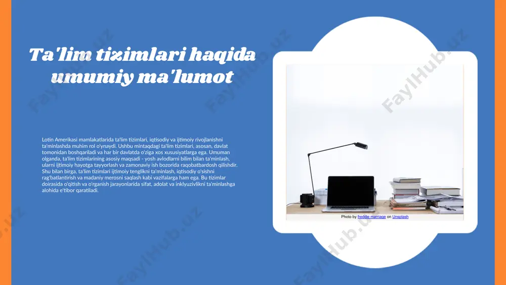 ususiyatlarga ega bo'lib, ular mamlakatlarning tarixiy, iqtisodiy va madaniy kontekstlariga bog'liq. ko'p mamlakatlarda oliy ta'lim davlat tomonidan moliyalashtiriladi, bu esa ta'limning keng imkoniyatlarini taqdim etadi. biroq, oliy ta'lim tizimlarida o'zaro farqlar ham mavjud, masalan, ba'zi mamlakatlarda xususiy universitetlar ko'proq tan olinadi. oliy ta'limda oliy o'quv yurtlari o'rtasidagi farqlar lotin amerika mamlakatlarida oliy o'quv yurtlari orasida farqlar mavjud. davlat universitetlari ko'pincha arzonroq bo'lib, keng qamrovli ta'lim taklif etadi, xususiy universitetlar esa ko'pincha yuqori sifatli ta'lim va zamonaviy infratuzilma bilan ajralib turadi. shuningdek, ba'zi universitetlar xalqaro reytinglarda yuqori o'rinlarni egallaydi, bu esa ularning ta'lim sifati va tadqiqot faoliyatini ko'rsatadi. oliy ta'limda ilmiy tadqiqot va innovatsiyalar oliy ta'lim muassasalarida ilmiy tadqiqot va innovatsiyalar muhim ahamiyatga ega. ko'plab universitetlar o'z ilmiy tadqiqotlarini moliyalashtirish uchun davlat va xususiy sektor bilan hamkorlik qiladi. bu jarayonlar, shuningdek, mamlakatlar o'rtasida bilim almashish va global ta'lim hamjamiyatiga kirish imkoniyatlarini oshiradi. ta'lim tizimlarining rivojlanishi o'zbekiston ta'lim tizimi so'nggi yillarda jadal …