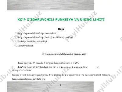 ko‘p o‘zgaruvchili funksiya va uning limiti — PPTX