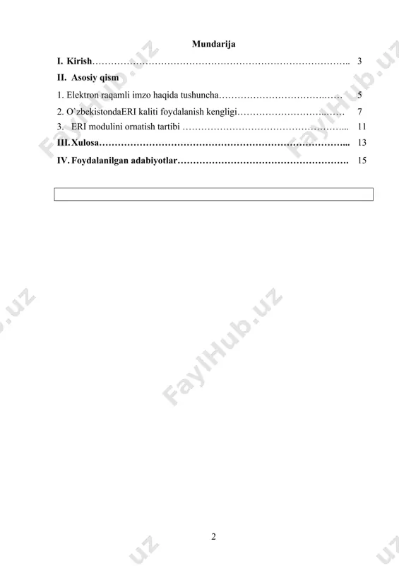 mo‘ljallangan bo‘lib, qo‘lda qo‘yilgan imzoning to‘kis analogi hisoblanadi hamda elektron hujjatda aks ettirilgan axborotning o‘zgartirilmasligi va avtorlikni tasdiqlash uchun qo‘llaniladi. shuningdek, “jismoniy va yuridik shaxslarning murojaatlari to‘g‘risida”gi o‘zbekiston respublikasi qonunlariga muvofiq, elektron raqamli imzo bilan tasdiqlanmagan murojaatlar anonim murojaatlar deb hisoblanadi. elektron raqamli imzo kalitlarini ro‘yxatga olish va elektron raqamli imzo kaliti sertifikatlarini berish o‘zbekiston respublikasi vazirlar mahkamasining 2018 yil 10 maydagi 348sonli qarori asosida mazkur qonunga ko‘ra elektron raqamli imzodan foydalanish sohasini davlat tomonidan tartibga solishni o‘zbekiston respublikasi vazirlar mahkamasi va u maxsus vakolat bergan organ amalga oshiradi. aloqa, axborotlashtirish va telekommunikatsiya texnologiyalari sohasida o‘zbekiston respublikasi aloqa, axborotlashtirish va telekommunikatsiya texnologiyalari davlat qo‘mitasi erini ro‘yxatga oluvchi vakolatli davlat organi hisoblanadi. mazkur vazifa qo‘mita tizimidagi «unicon.uz» – fan-texnika va marketing tadqiqotlari markazi davlat unitar korxonasi qoshidagi elektron raqamli imzolar kalitlarini ro‘yxatga olish markazi tomonidan amalga oshiriladi. mavzuning dolzarbligi shundan iboratki rivojlangan davlatlar shaxsni tasdiqlash va audintifikatsiya qilishning eng optimal tizimlaridan …