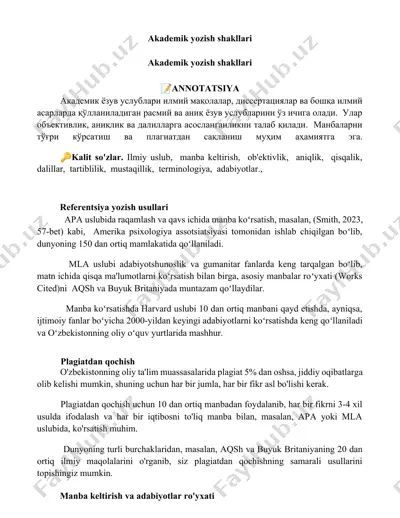 akademik yozish shakllari — DOCX