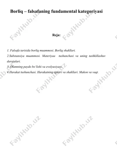 borliq – falsafaning fundamental kategoriyasi — DOCX