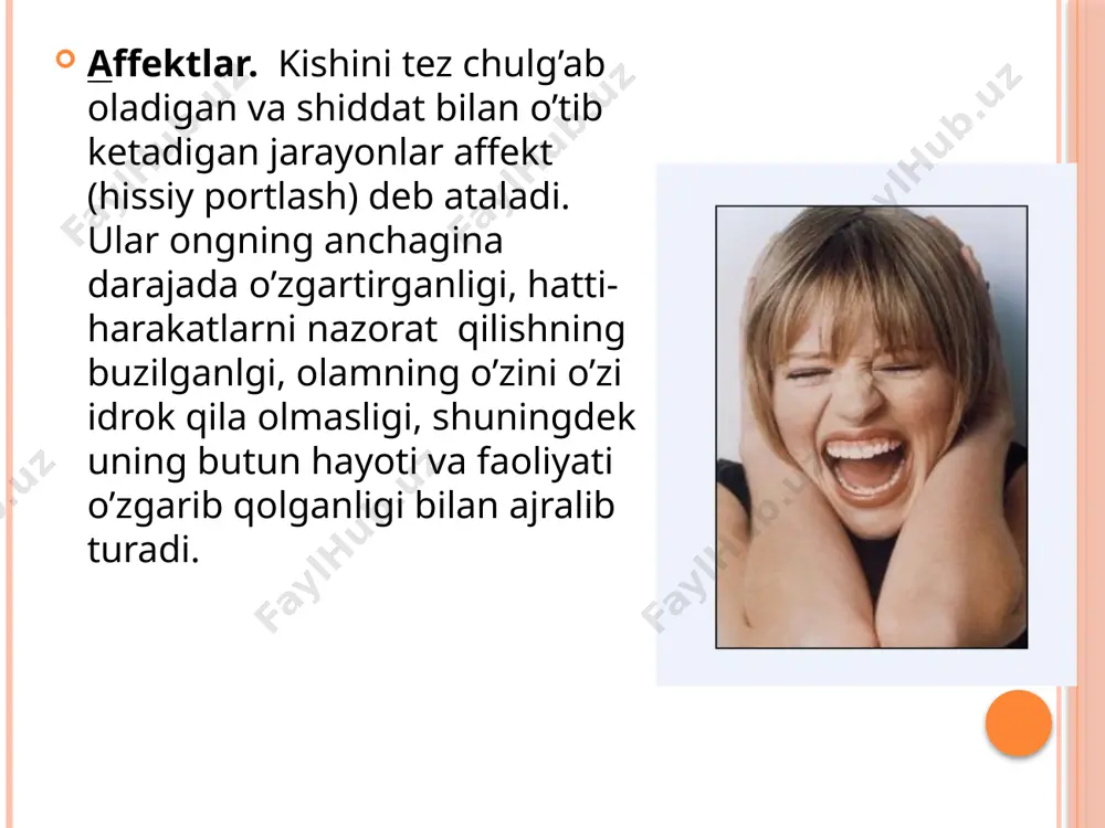 mas, balki o’ziga loyiq xulq-atvor va tashqi qiyofa haqidagi shaxsiy tasavvurlarga ham mos kelmayotganligini anglab yetishida ifodalangan salbiy holatdir. psixologiyada his-tuyg’ular ma’naviy- axloqiy his-tuyg’ular o’z mazmuniga ko’ra, kishining kishiga va kengroq ma’noda olganda, jamiyatga munosabatini bildiradi.ma’naviy his-tuyg’ularga muhabbat, hamdardlik, xayrixohlik, insonparvarlik, sadoqat va hokazolar kiradi. intellektual his-tuyg’ular shaxsning bilish jarayoniga, uning yutuq va muvaffaqiyatsizlikka munosabatini ifodalaydi va aks ettiradi. qiziqish, g’azablanish, qiziquvchanlik, shubhalanish, kashf etganidan shodlanish, haqiqatga ishtiyoqmandlik va hokazolar intellektual his-tuyg’ular qatoriga kiradi. estetik his-tuyg’ular subyektning hayotida yuz beradigan turli xildagi narsalarga va ularning san’atda aks ettirilishiga nisbatan allaqanday ajoyib yoki bema’ni, fojiaviy yoki kulgili, olijanob yoki jirkanchli, nafosatli yoki xunuk narsa sifatida munosabatini aks ettiradi va ifodalaydi. hissiyotning fiziologik asoslari. emosional kechinmalar vaqtida nafas olish ham o’zgaradi: ayrim kechinmalar vaqtida nafas olish tezlashadi, ayrim kechinmalar vaqtida esa nafas olish susayadi. shuning­dek, ovqat hazm qilish jarayonlari va ichki sekresiya bezlarining faoliyati ham o’zgaradi. emosional jarayonlar butun organizmning faoliyatiga ta’sir …