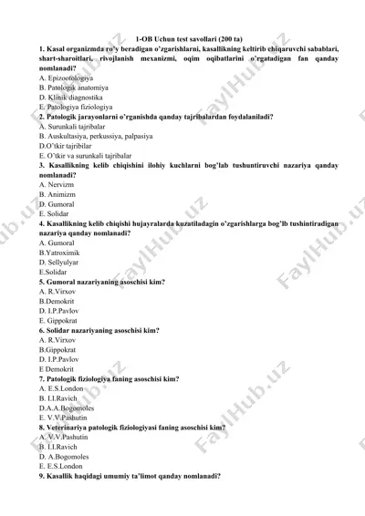 ob uchun test savollari (200 ta) — DOCX