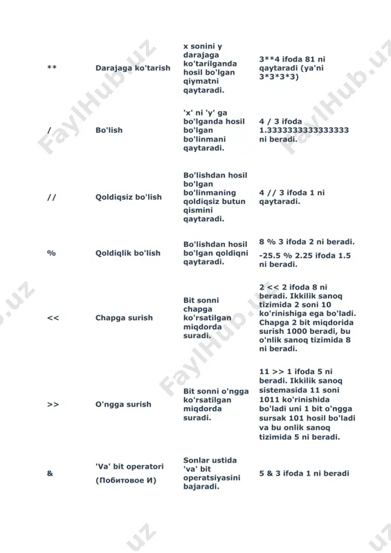 python dasturlash tilida arifmetik operatorlar bilan ishlash - Page 4
